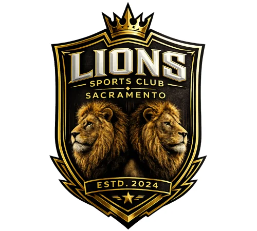 Large Lions Sports Club Sacramento logo featuring a bold athletic crest.