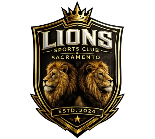 Large Lions Sports Club Sacramento logo featuring a bold athletic crest.